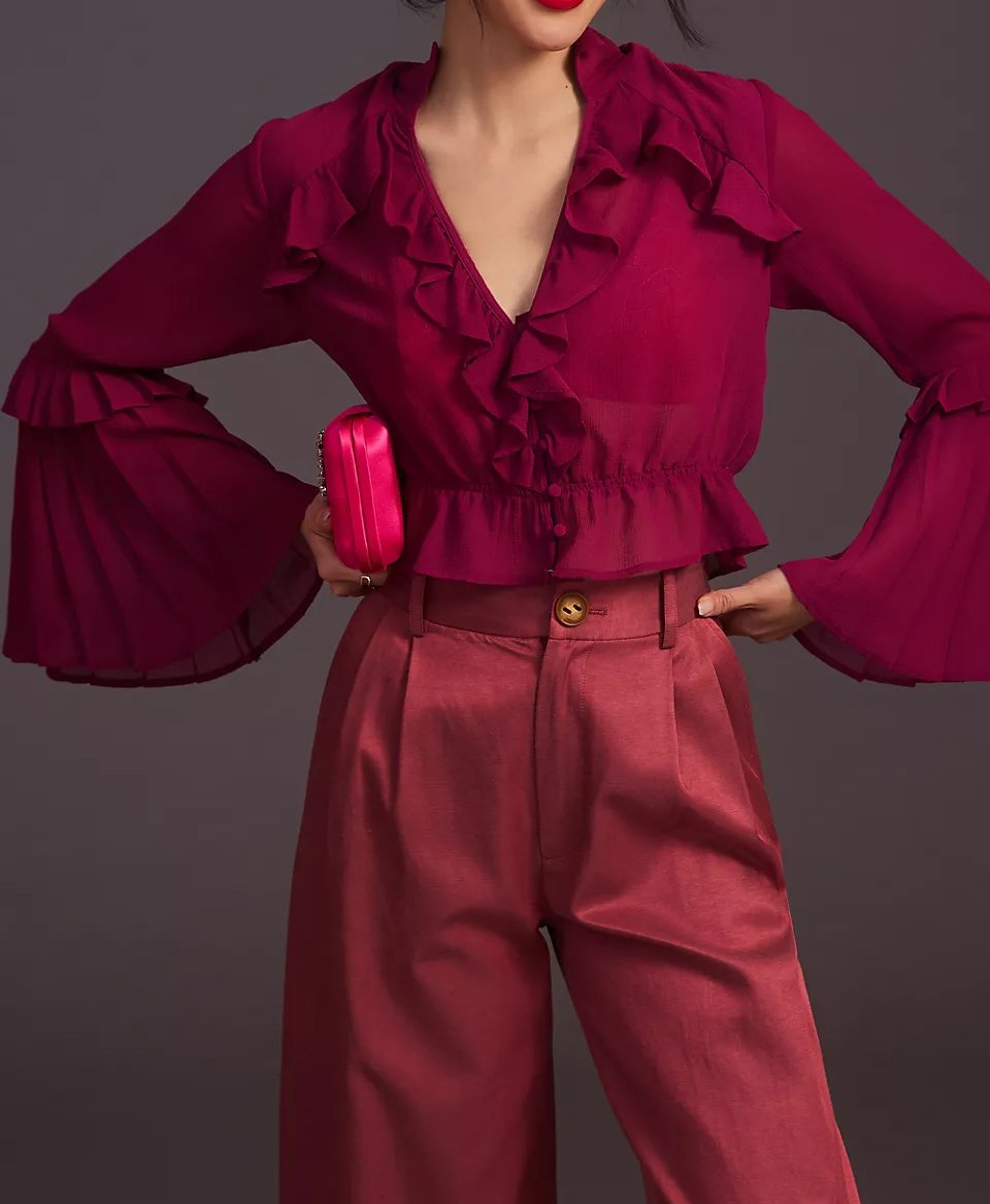 By Anthropologie Sheer V-Neck Blouse