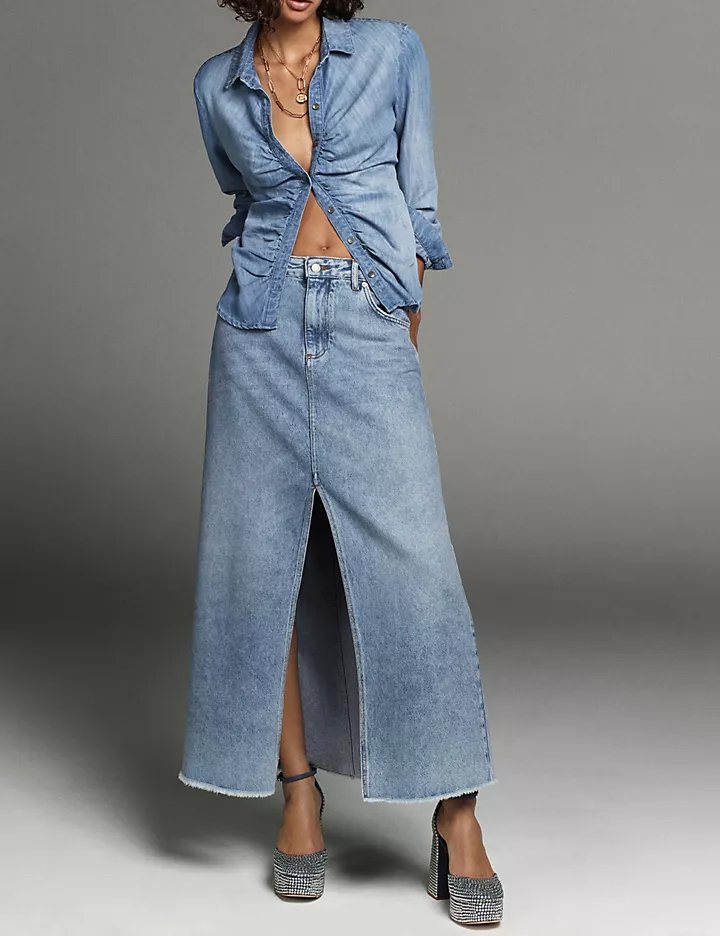 Pilcro Front-Slit Denim Skirt