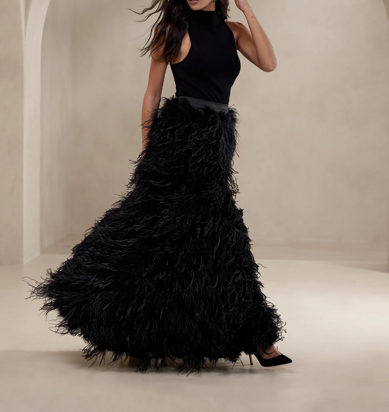 LUNA OSTRICH FEATHER MAXI SKIRT